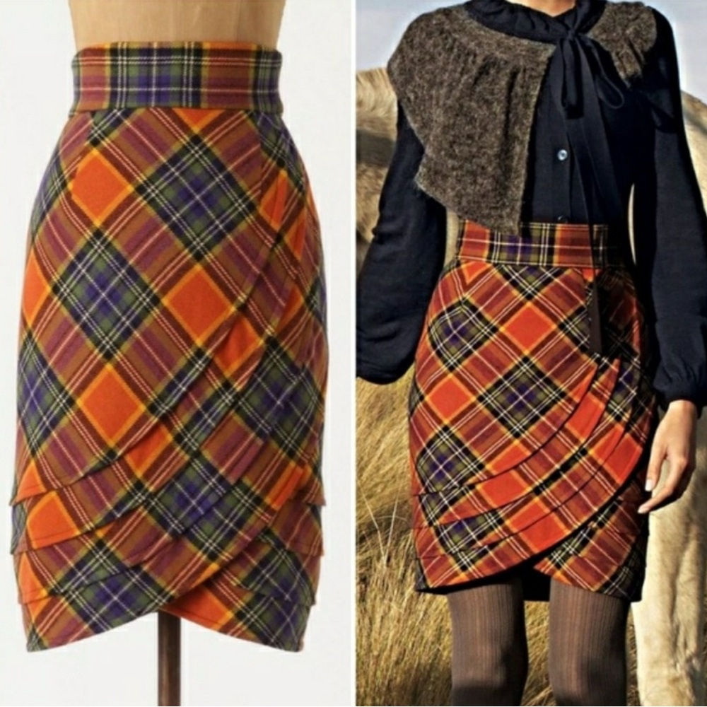Anthropologie Plaid Wrap Skirt